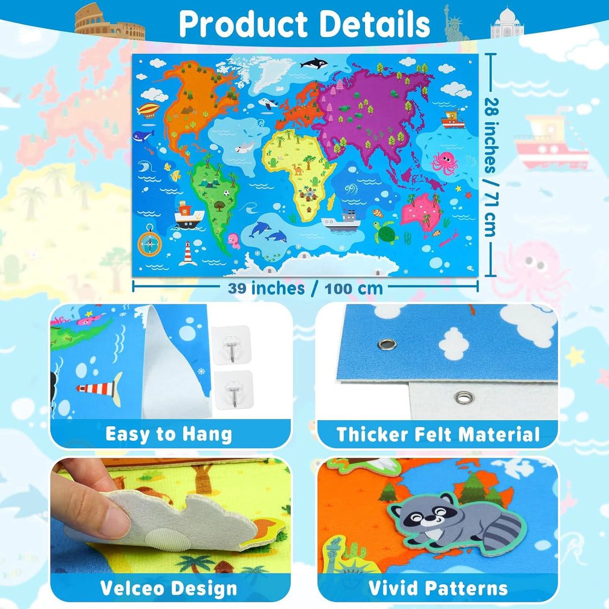 A felt story board set featuring various zoo animals and colorful patterns for interactive learning.