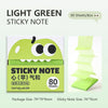 A box of light green sticky notes with a green dinosaur design, showing 80 sheets per box.