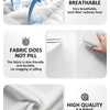 Close-up of a white fabric showing features like breathability, durability, and high quality.