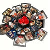 A collection of DIY explosion surprise gift boxes featuring photos and personalized messages.