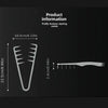 A silver fluffy texture styling comb shown with dimensions and a separate view of the comb.
