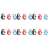 A set of twelve plastic animal racing car climbing stairs toys in various colors and poses.