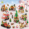 A set of Christmas building blocks featuring a snow house, Santa, deer, and various festive elements.