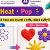 Drawing tool showing a before and after comparison of heat application resulting in a soft, raised puffy finish.