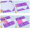 Four images showing a clothes folding board used to organize and fold laundry.