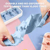 Hands demonstrate the durability of blue silicone popsicle molds, showing them being used to create ice pops.