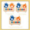 Wooden finger counting toy showing operations like subtraction and addition with fingers