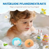 A child is bathing in water with natural plant extracts and bath fizzies set for skin moisture.