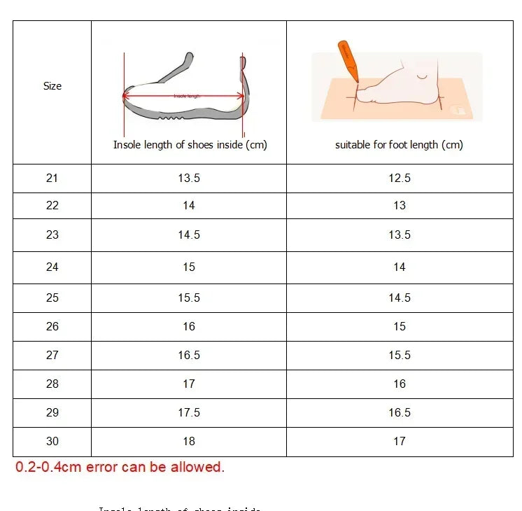 A table showing shoe sizes, corresponding insoles lengths in cm, and suitable foot lengths for a product.