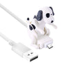 A white dog-shaped charging cable with a connector for a device.