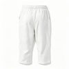 White men's linen drawstring capri pants shown flat lay