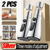 Two silver kitchen faucet extenders or sprayers with adjustment modes shown next to a box.