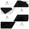 Detailed view of a black men's casual long-sleeve shirt showing neck, cuff, hem, and fabric details.