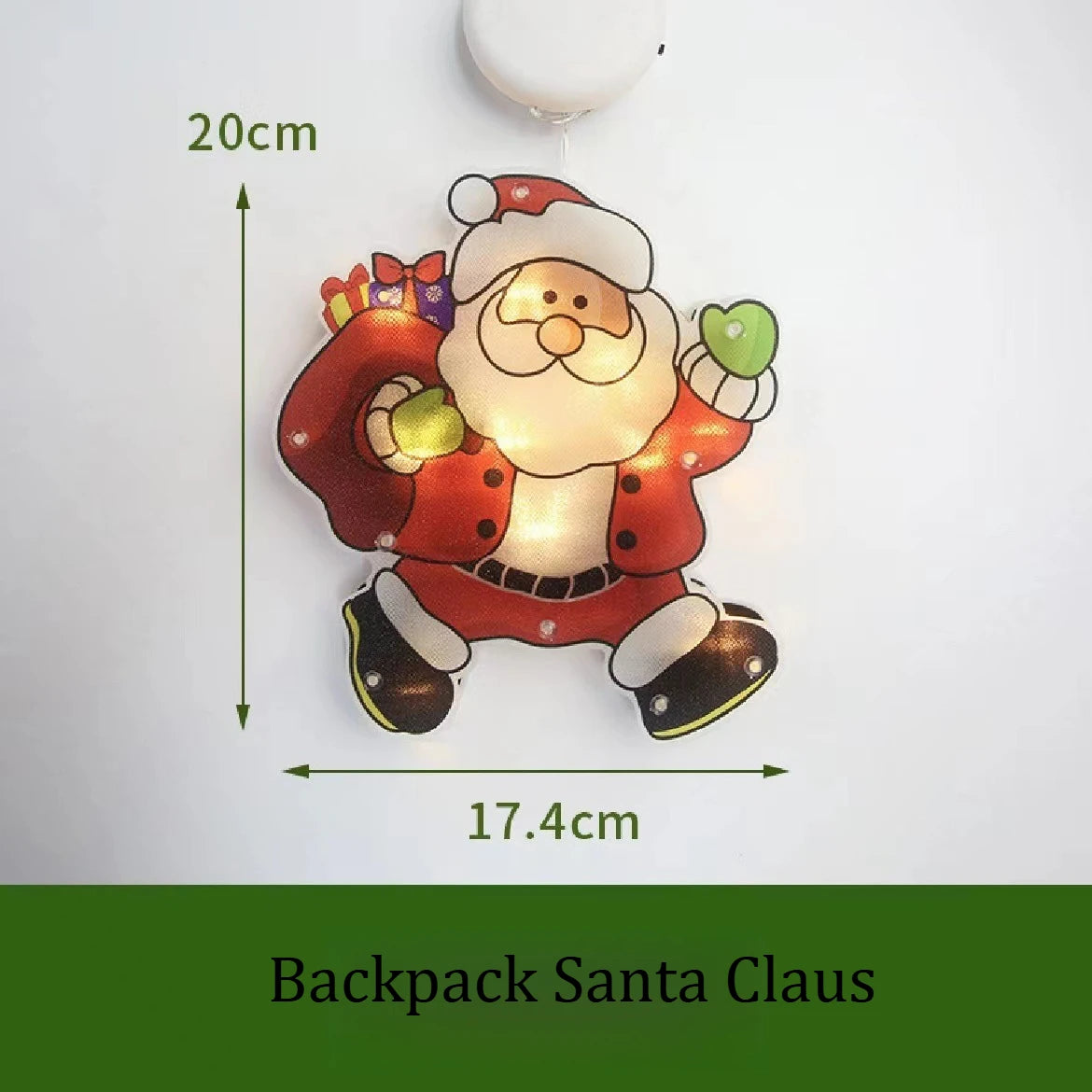 A glowing LED Santa Claus figure with a beard and festive attire is shown against a white background.
