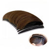 A close-up view of a dark brown hair extension bundle with a black comb for voluminous styling.