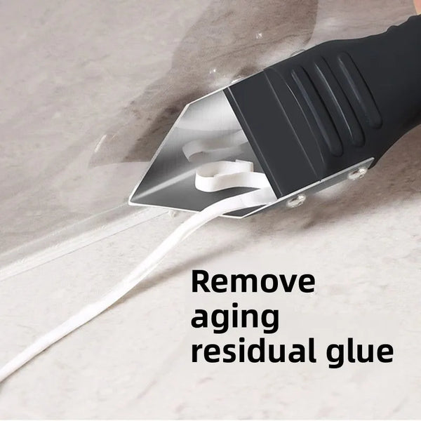 A close-up of a black silicone tool used to remove aging residual glue from surfaces.