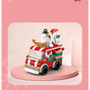 A red building block set featuring a snow house, Santa, and deer figures.
