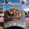 Gray baseball cap featuring an American eagle and a cross design with a liberty statue, celebrating the U.S. 250th anniversar
