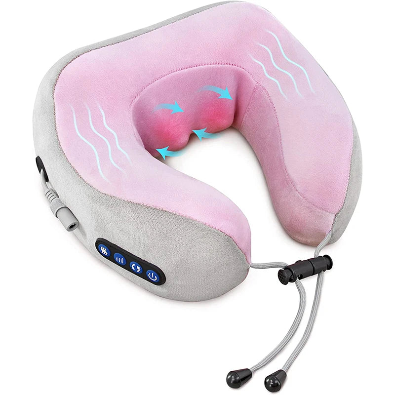 Masajeador eléctrico cervical rosa en forma de U con amasamiento y termoterapia