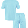 Light blue men's casual jacquard short-sleeve shirt and drawstring shorts set