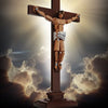 A brown building block sculpture of the Crucifixion of Jesus on a cross, set for building.