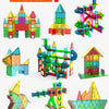 A collection of colorful magnetic building blocks and construction tiles for creative STEM projects.