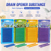 A set of enzyme drain cleaning sticks in various colors for drain opener substance
