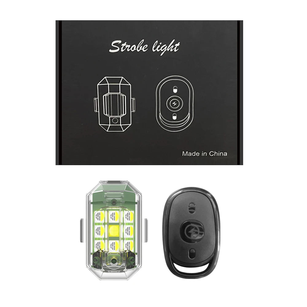 A strobe light product shown with its packaging and the actual LED light unit.
