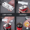 Step-by-step guide showing how to use an automatic electric can and jar opener for opening food containers.