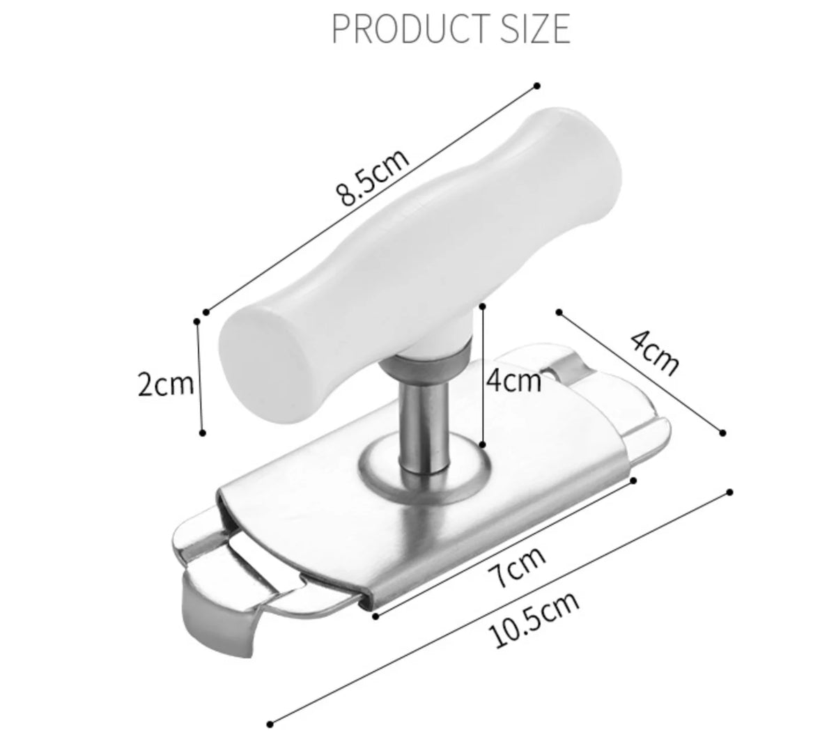 A silver automatic electric can and jar opener with a white handle and various sized components.