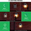Diagram showing three lighting modes of a solar-powered motion sensor wall light: Motion Sensor Mode, Micro-bright Mode, and 