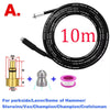 A kit for a 10m high-pressure sewer jetting hose with a rotating nozzle and fittings.