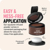 A dark brown powder product with a built-in mirror and a puff applicator shown in packaging.