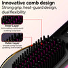 Close-up of a black hair straightening brush showing inner and outer layers for grip and anti-knot features