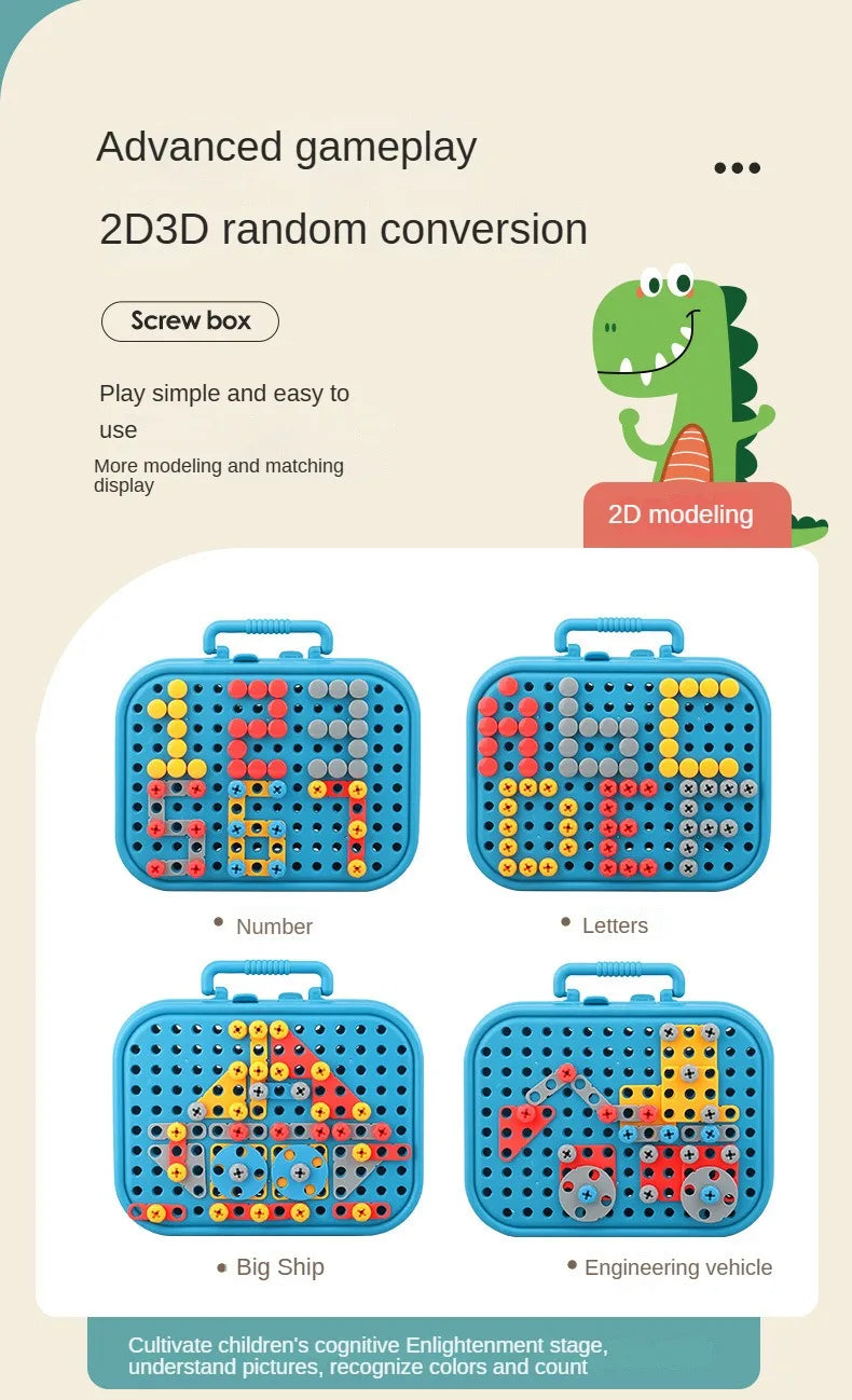 A set of colorful plastic toolboxes for 2D modeling and random conversion gameplay featuring number, letter, ship, and vehicl