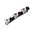 Clip para el cabello negro trenzado de doble capa con adornos de mariposas rosas