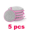 Five pink and silver double-sided non-stick dish sponges with scouring pads