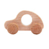 A light wood hand-pushed cart toy for toddlers with a rounded shape and a circular opening.