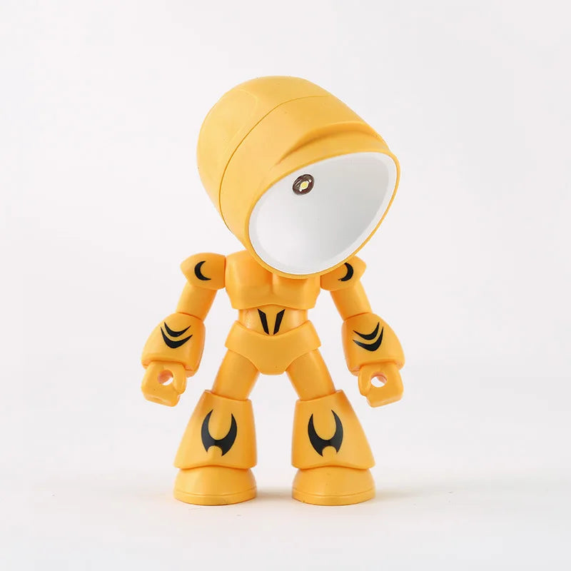 A yellow cartoon hero police night light figure with a clear lens and stylized armor.