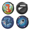Four silicone protective cases featuring a dinosaur, a space rocket, a whale, and a globe.