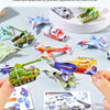 A collection of colorful 3D foam animal puzzle pieces and assembled models scattered on a light gray surface.