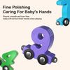 A purple wooden number train set featuring the number 9, designed for fine polishing and early learning.
