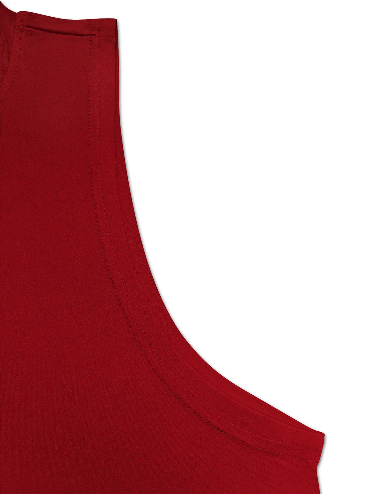 A close-up view of a red men's performance hooded tank top for training and sports.