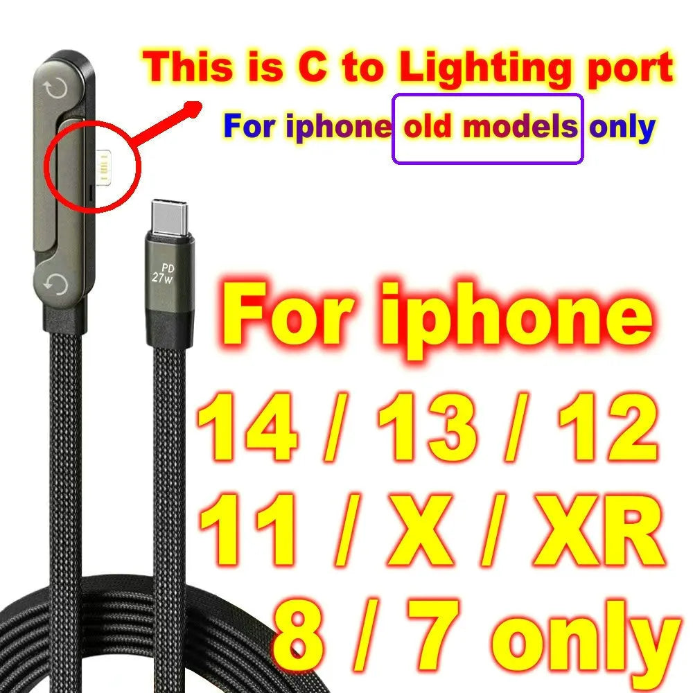 Câble de chargement USB-C noir avec port lumière intégré pour plusieurs modèles d'iPhone.