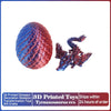 Figura de juguete transformable de esqueleto de Tyrannosaurus rex impreso en 3D en rojo y azul.