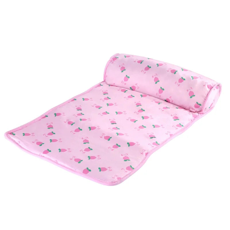 Pink ice silk pet cooling mat with a non-slip waterproof base