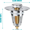 A silver and gold universal push-type sink and bathtub drain stopper with a 2.36 inch diameter and 1.85 inch height.