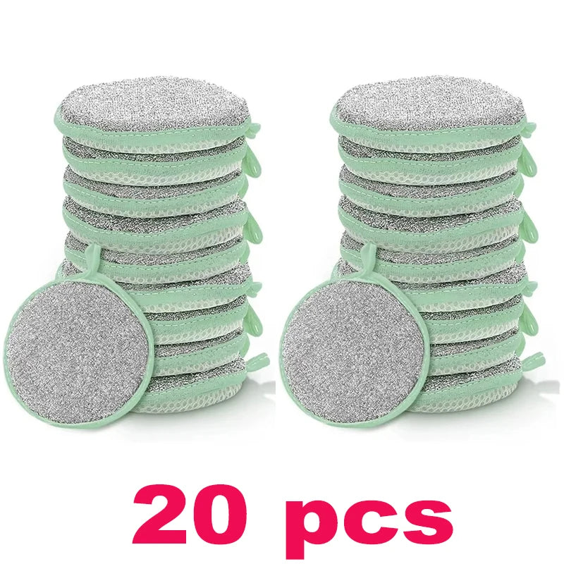 A stack of 20 green and silver double-sided non-stick dish sponges with scouring pads.