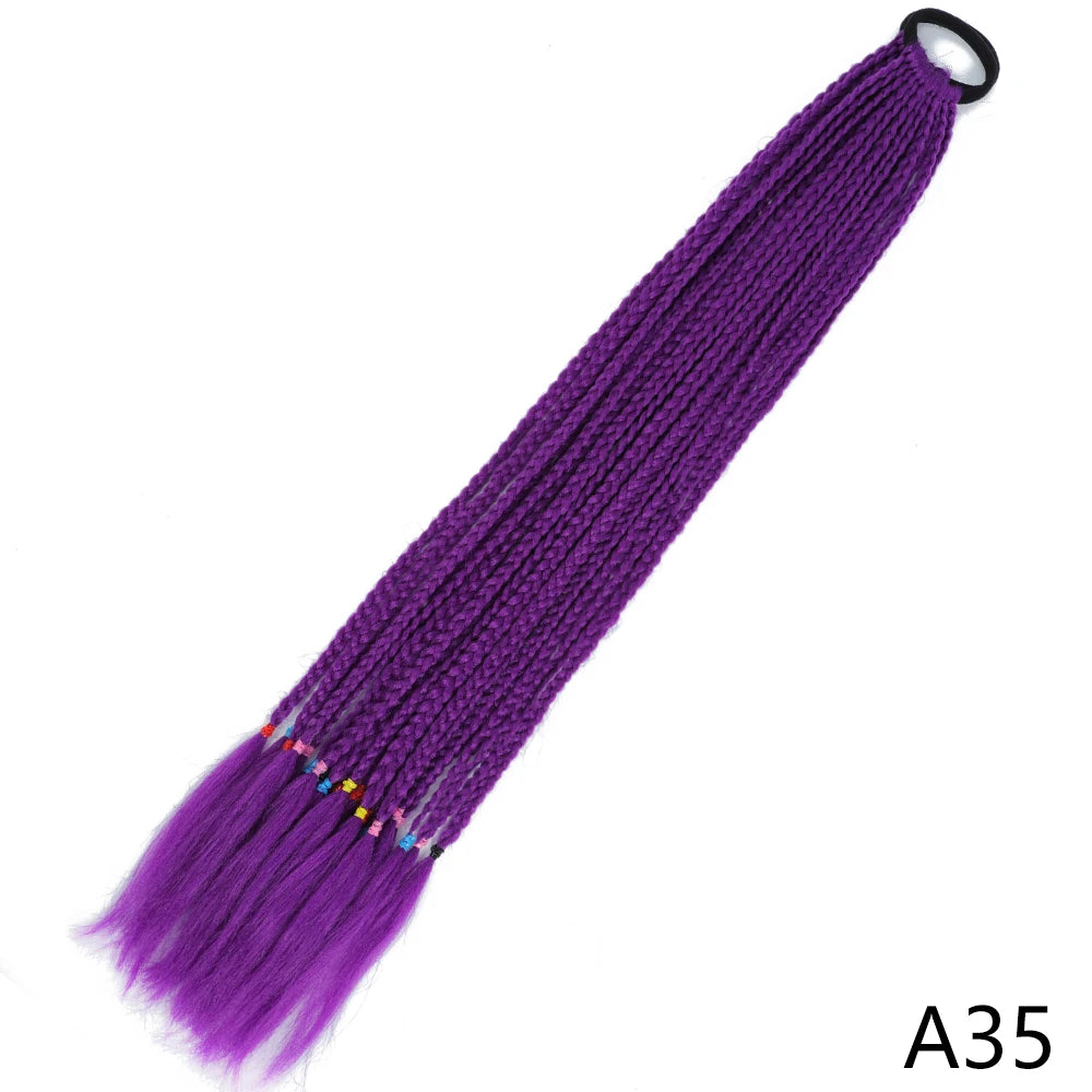 Purple gradient pre-braided ponytail extension with an elastic band
