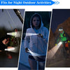 A woman wearing a gray hoodie is illuminated by a bright light, demonstrating LED fingerless gloves for night outdoor activit